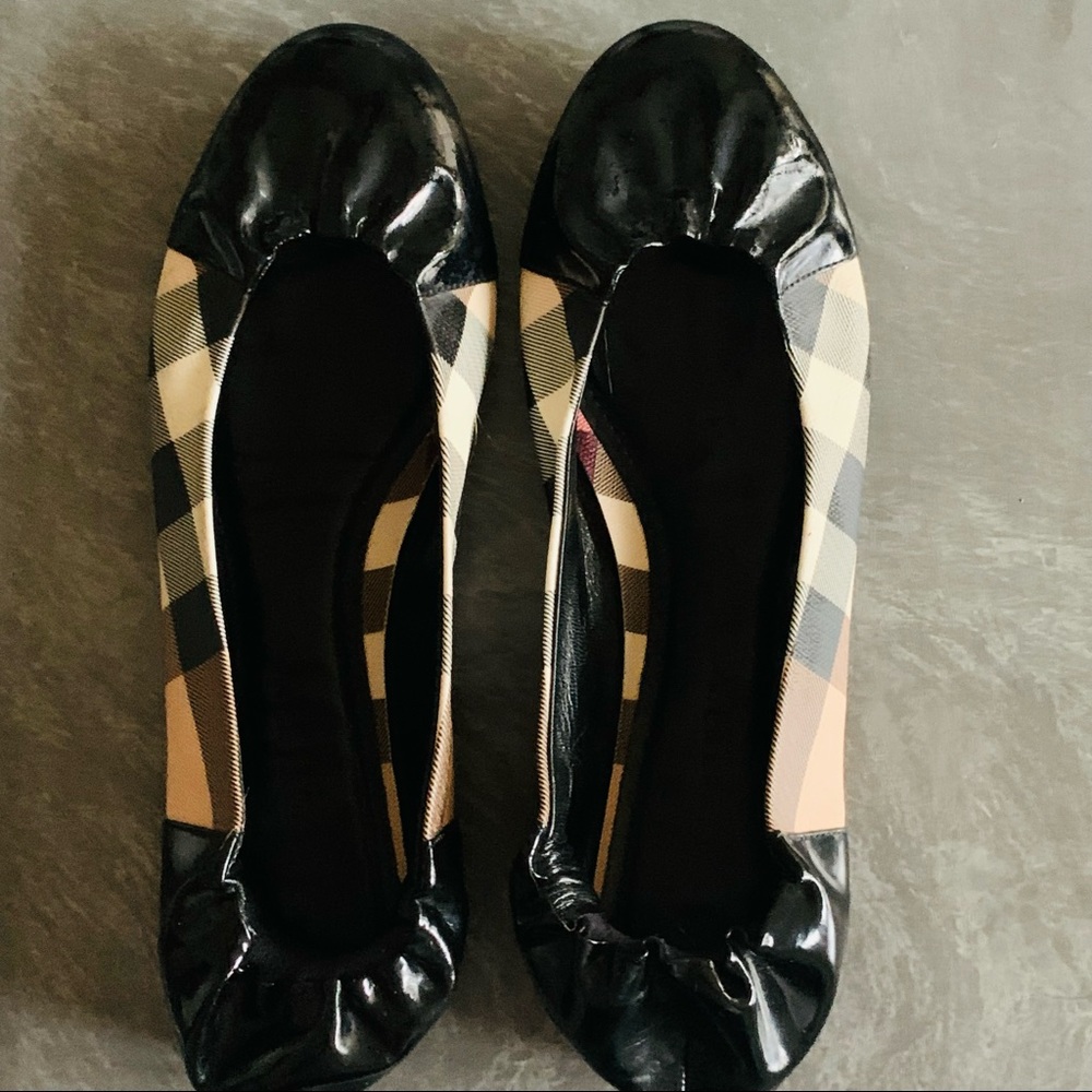 BURBERRY All leather Nova Check/Patent Leather Ballet Flats